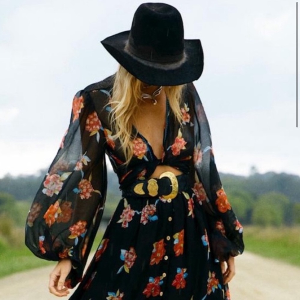 Chasing Unicorns Floral Black Sheer Women's Wrap Top